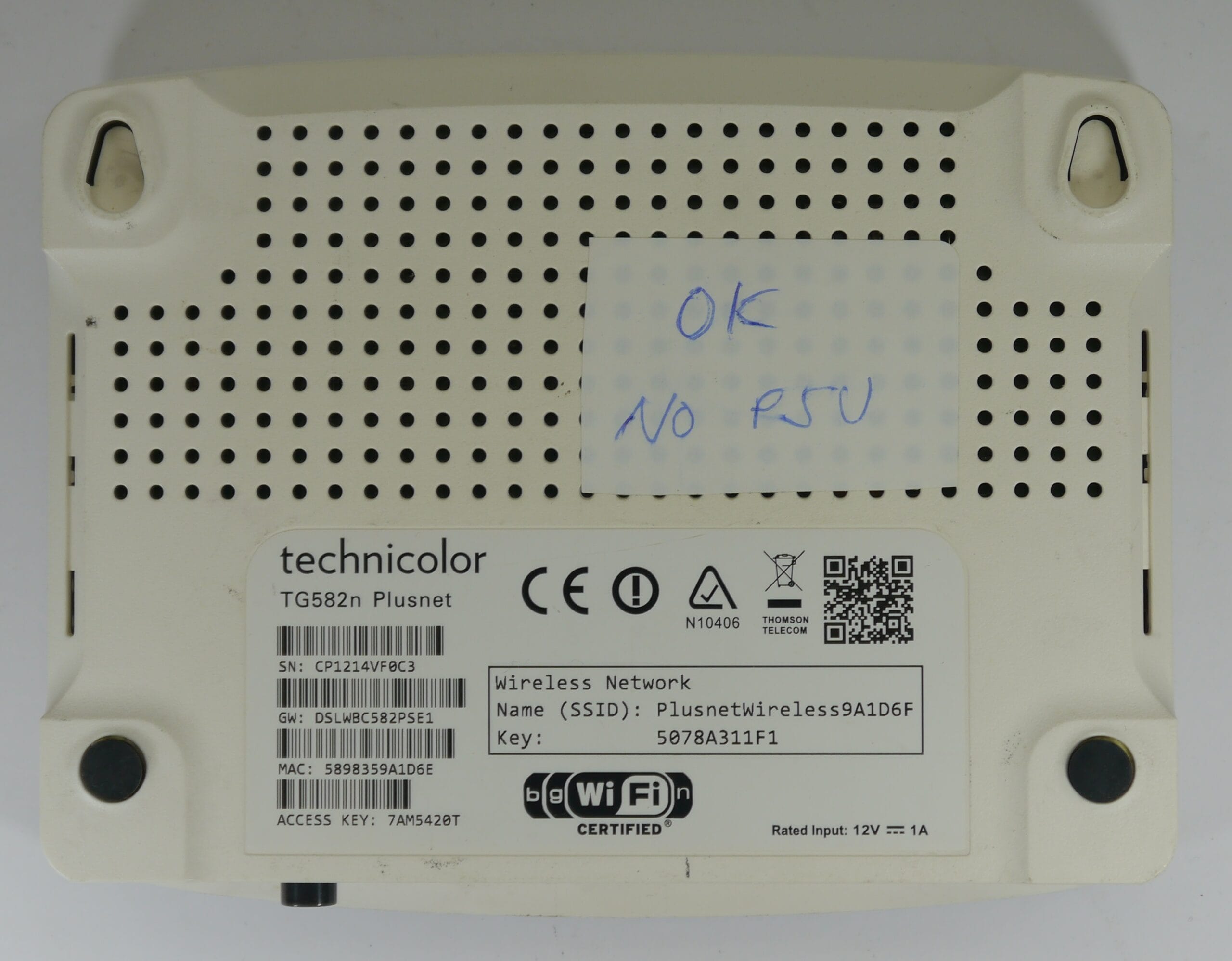 Plusnet Technicolor TG582n Wireless Router White Used (No PSU) - Image 7